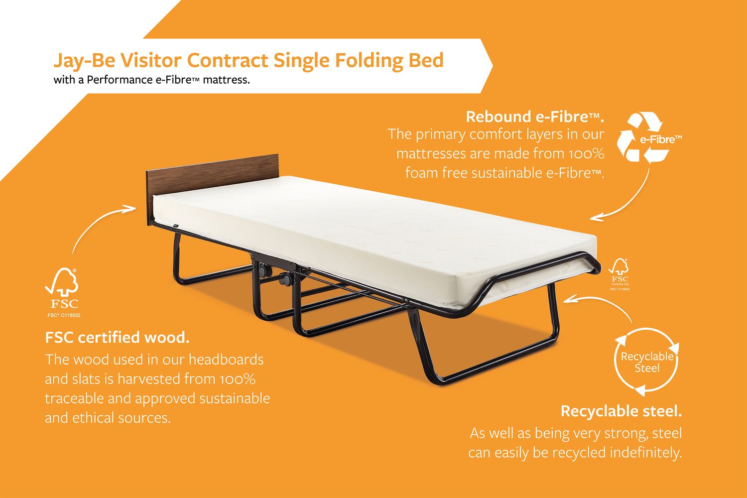 JAY-BE Visitor Contract Folding Bed | Single Bed | Steel Frame | Performance E-Fibre Mattress-4