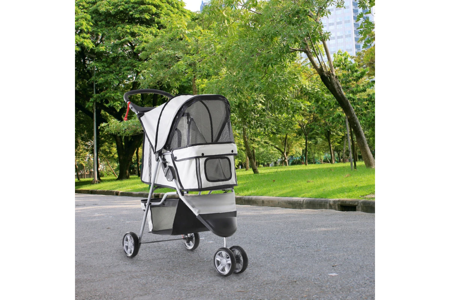 PawHut Foldable Cat Stroller Pram Pushchair | Grey/Silver-6