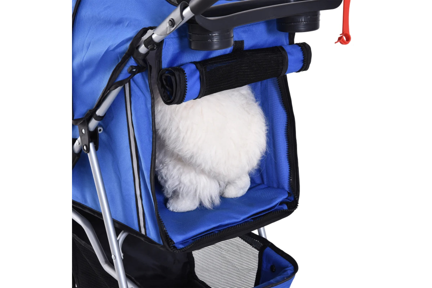 PawHut Foldable Cat Stroller Pram Pushchair | Blue/Silver-6