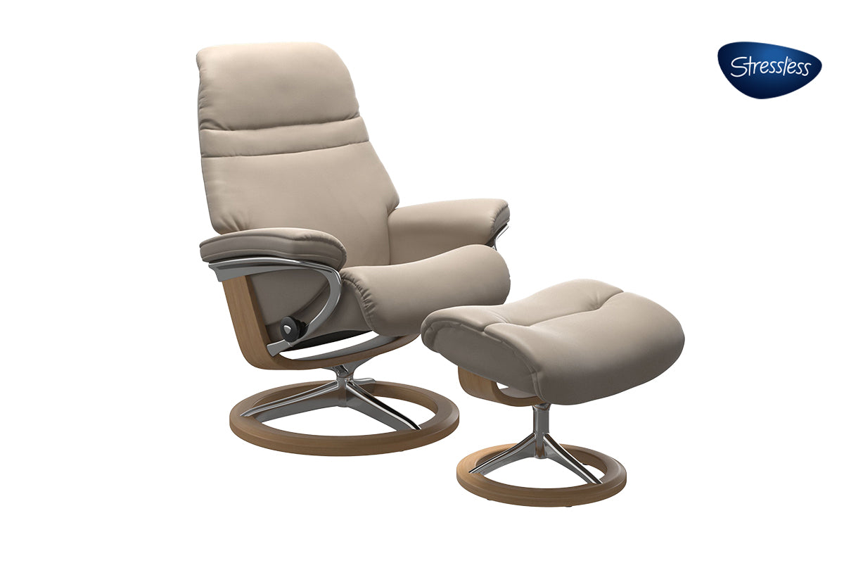 Stressless® Sunrise Recliner with Footstool | Leather | Beige