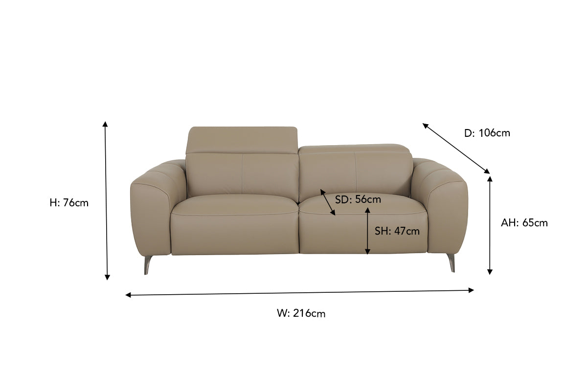 Evelyn 2.5 Seater Sofa | Power Recliner | Leather | Taupe-3