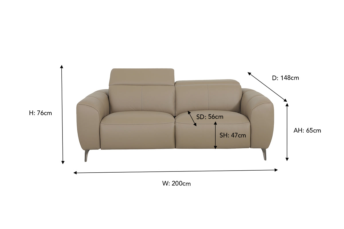 Evelyn 2 Seater Sofa | Power Recliner | Leather | Taupe-3
