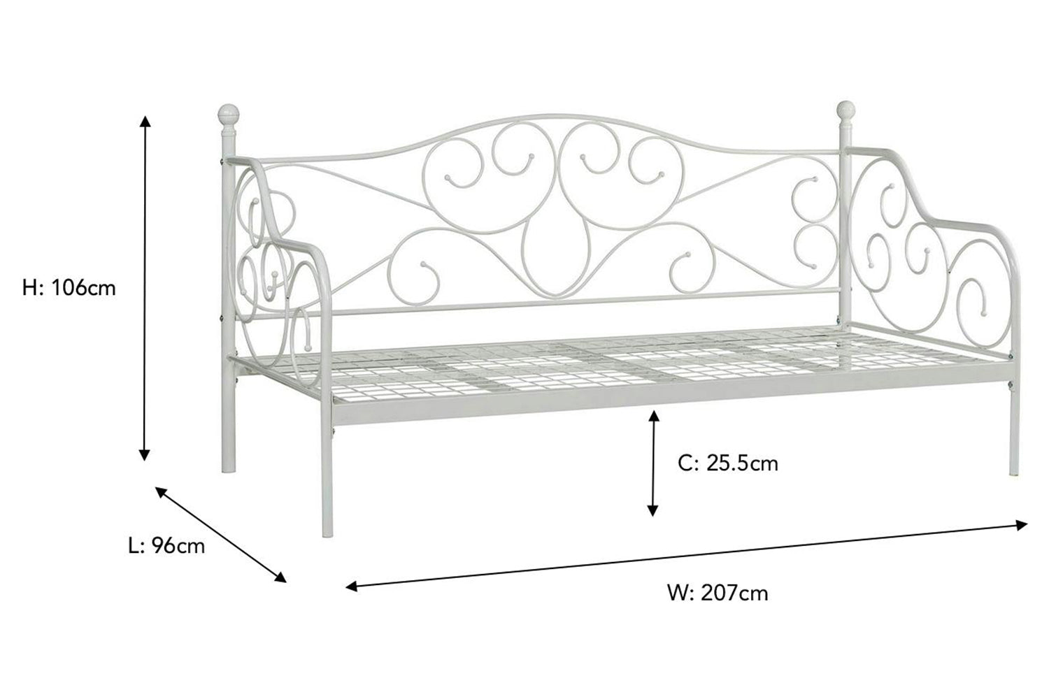 Kathrine Day Bed | Single | 3ft | White-3