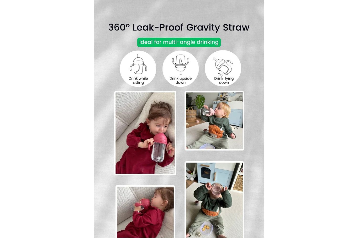 Mininor | 14251 | Durable No-spill Straw Bottle Tritan 330ml For Baby Self-feeding Experience - Black Raven-2