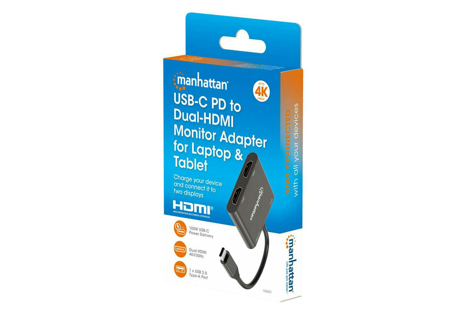 Manhattan USB-C PD to Dual-HDMI Monitor Adapter | Black-3