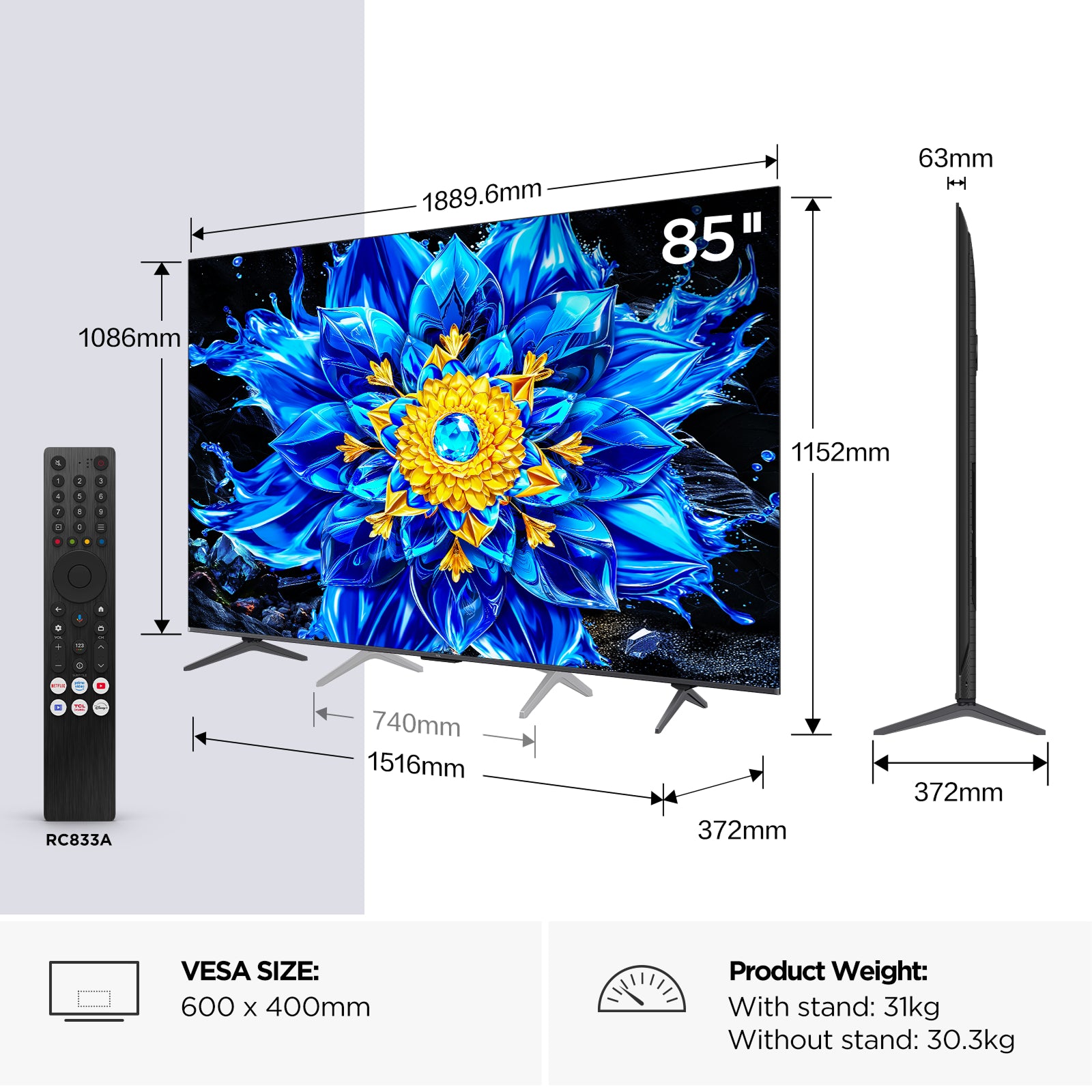 TCL P8L 85" QD-Mini LED Dimming TV (2026) | 85P8L-16