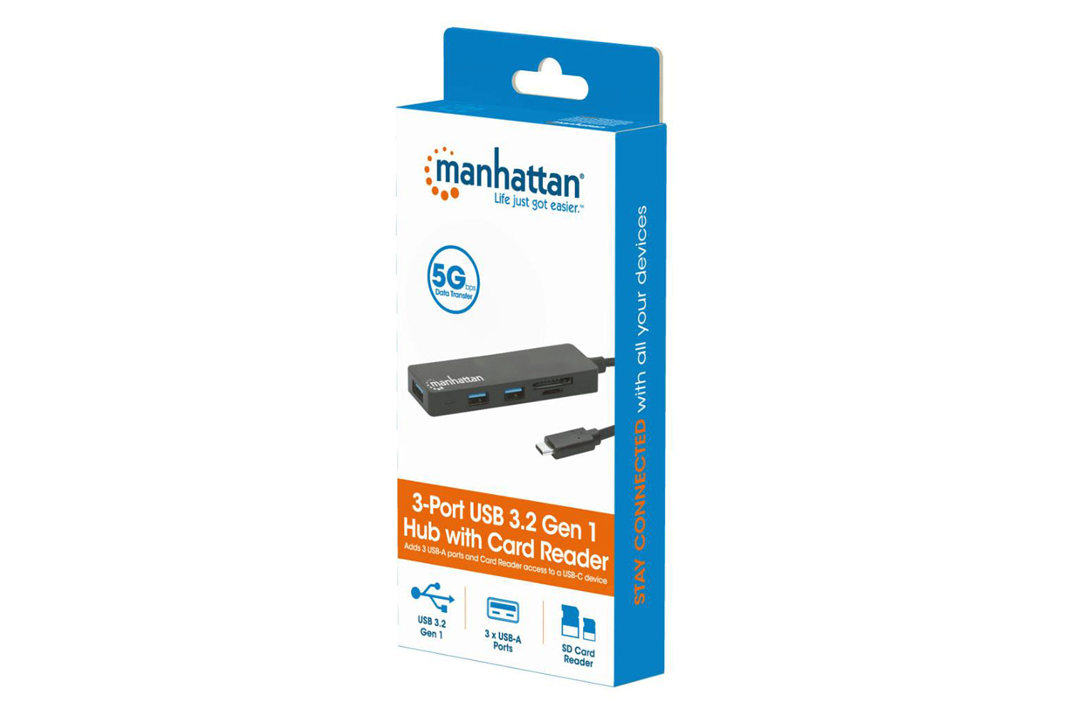 Manhattan 3 Port USB-C Hub with Card Reader-5