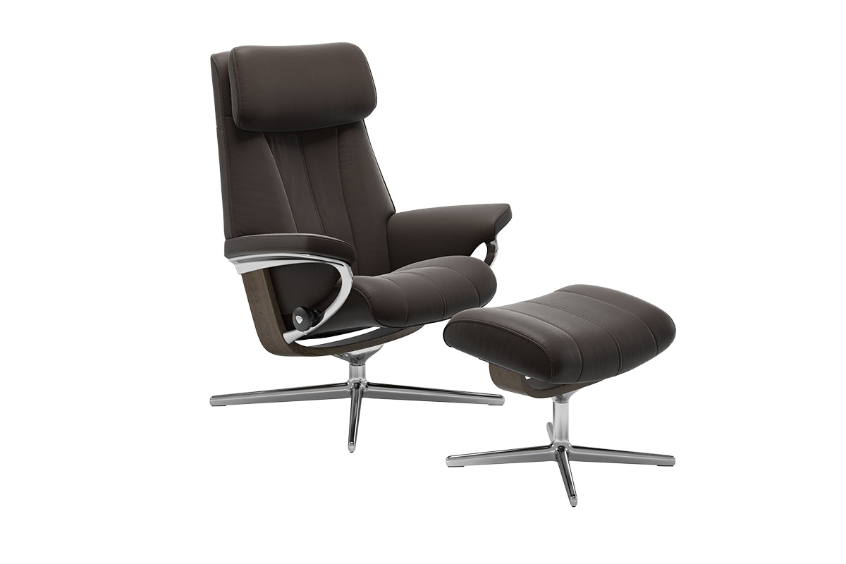 Paul Armchair with Footstool | Static Recliner | Leather | Chestnut