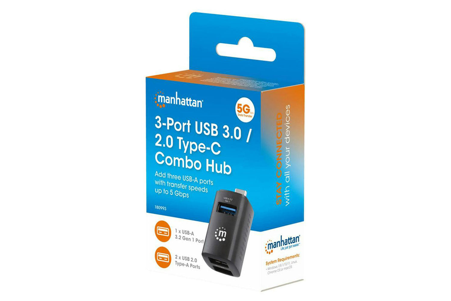 Manhattan 3-Port USB 3.0 / 2.0 Type-C Combo Mini Hub | Black-3