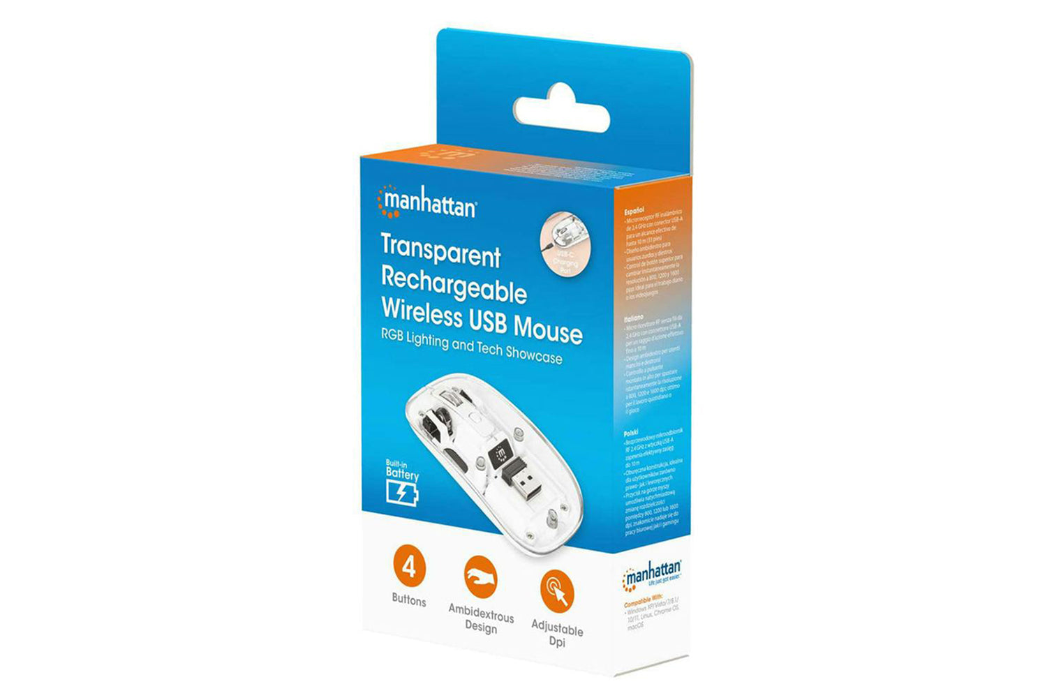 Manhattan Rechargeable Wireless USB Mouse | Clear/White-11