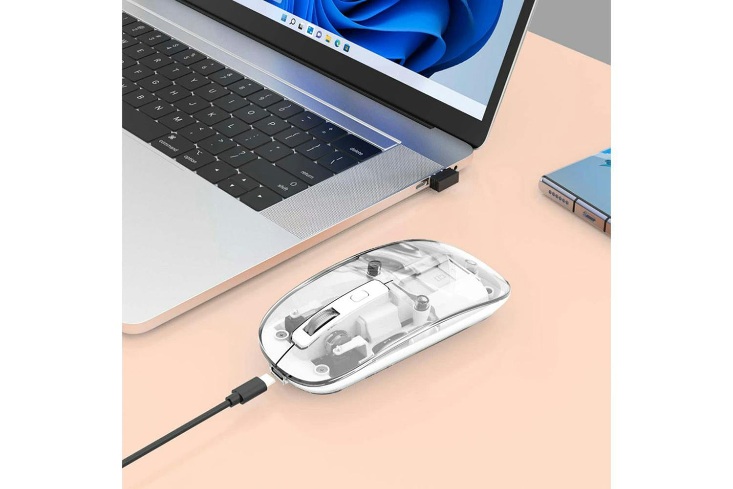 Manhattan Rechargeable Wireless USB Mouse | Clear/White-2