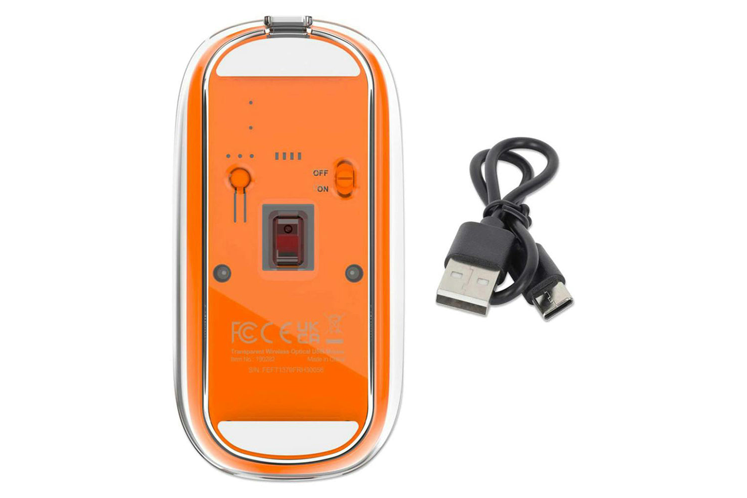 Manhattan Rechargeable Wireless USB Mouse | Clear/Orange-7