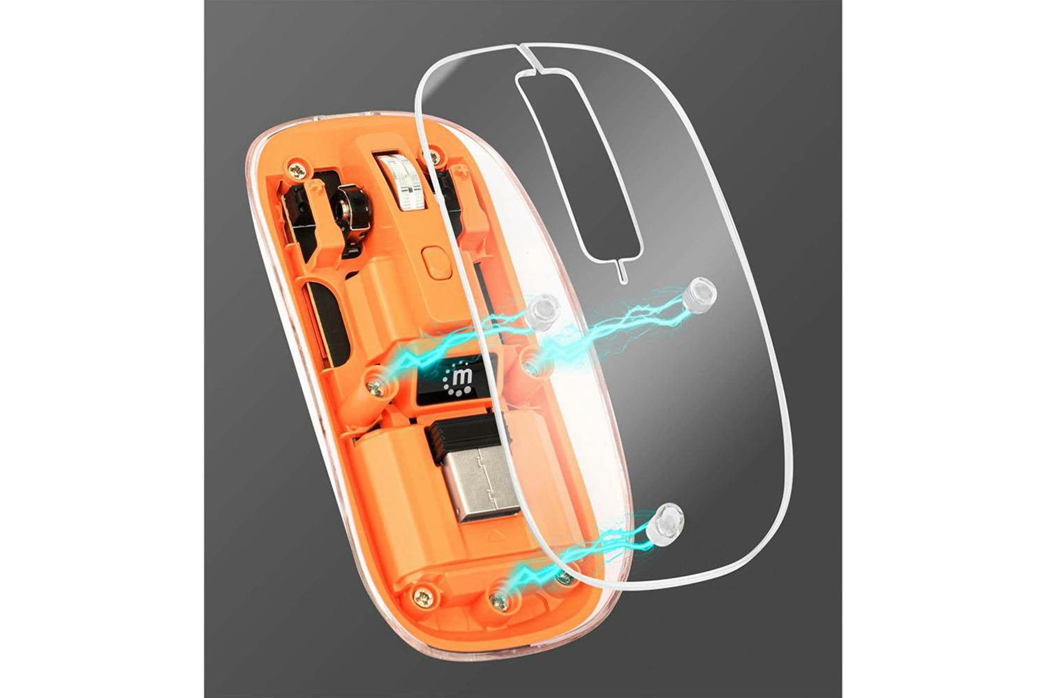 Manhattan Rechargeable Wireless USB Mouse | Clear/Orange-9
