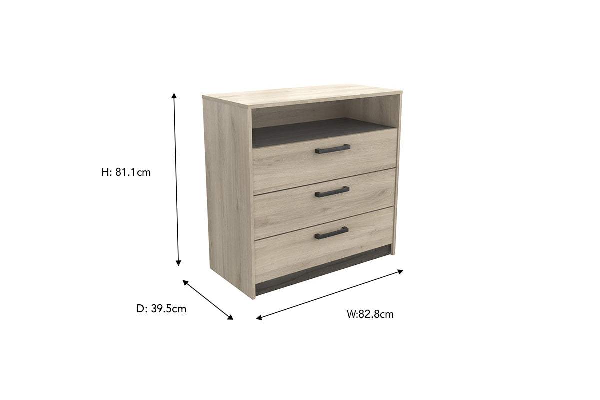 Watson Chest of Drawer | 3 Drawer + Shelf | Oak Effect-2