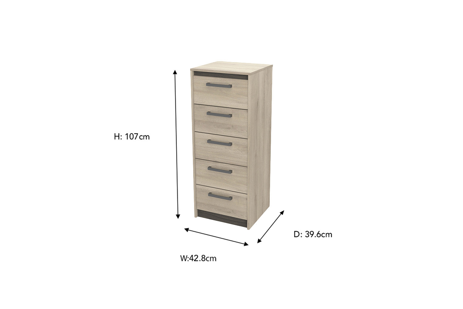 Watson Tallboy | 5 Drawer | Oak Effect-2
