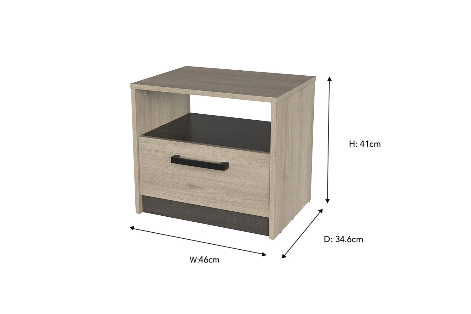 Watson Bedside Locker | 1 Drawer + Shelf | Oak Effect-2