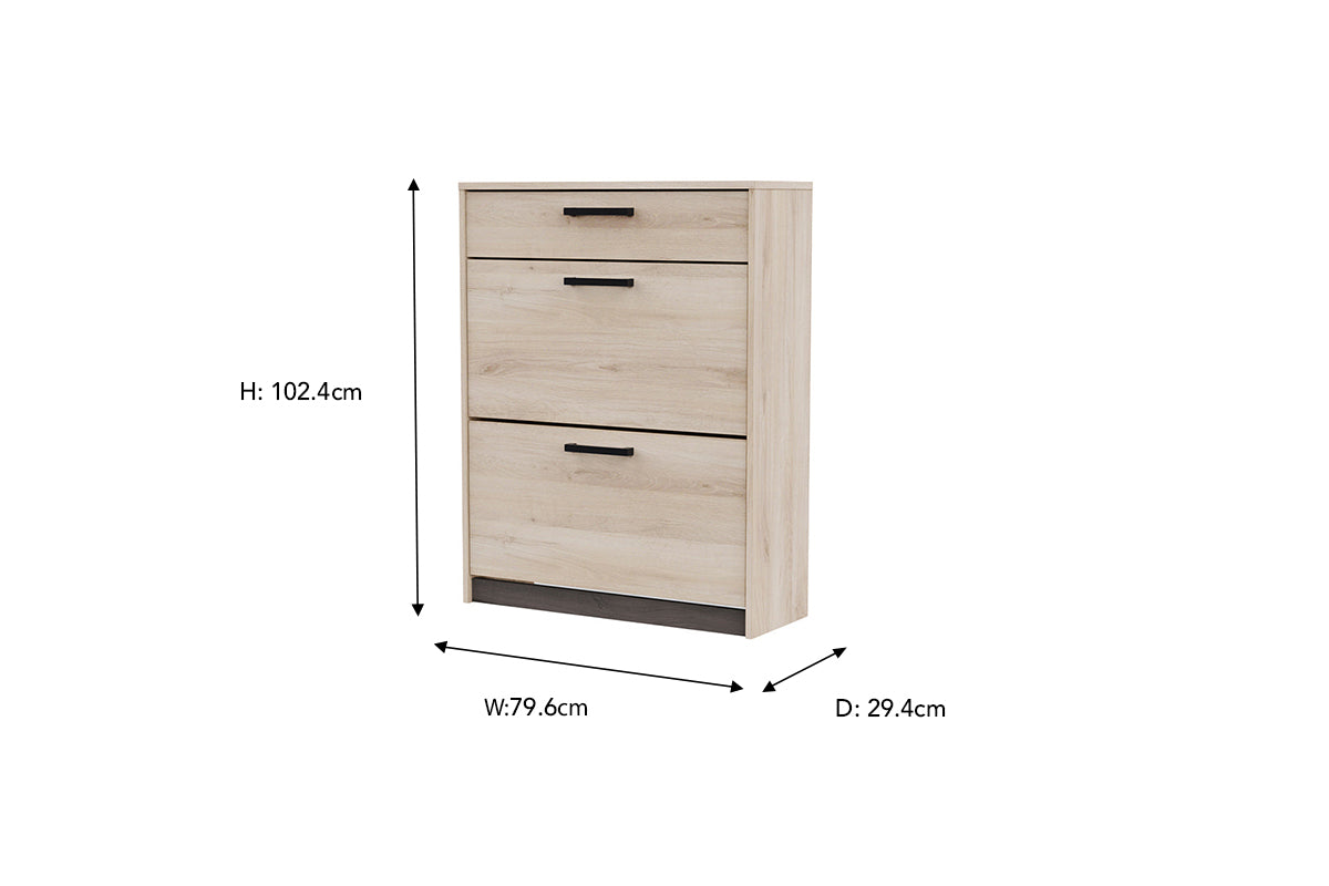 Watson Shoe Storage Cabinet | 1 Drawer + 2 Compartments | Oak Effect-2