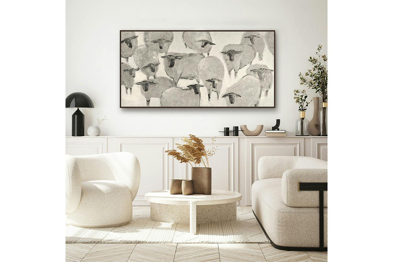 Ksenia Sizaya | Flock Framed Canvas | Natural/Taupe | 150 x 76 cm-2