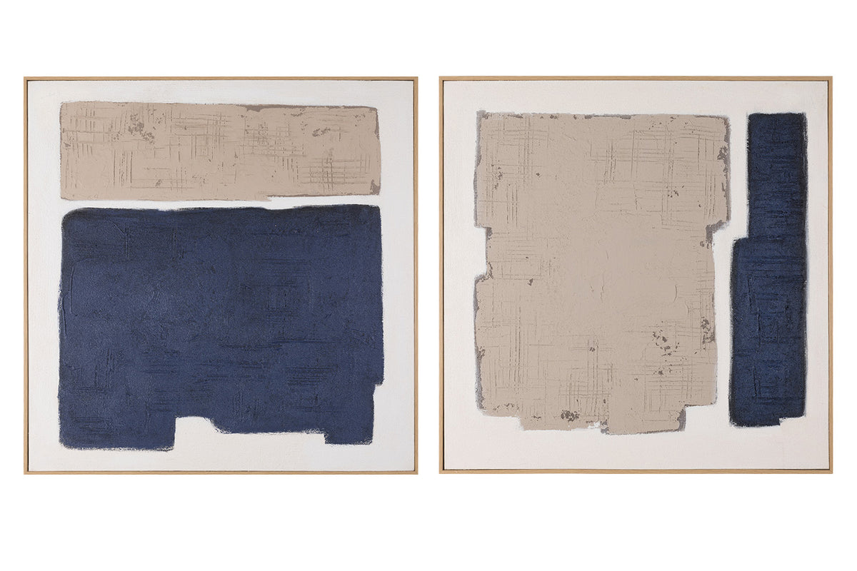 Oswin Framed Canvases Wall Art | Navy/Natural | 80 x 80 cm | Set of 2