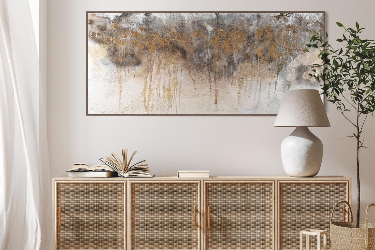 Indra II Framed Canvas Wall Art | Gold/Charcoal | 152 x 76 cm-4