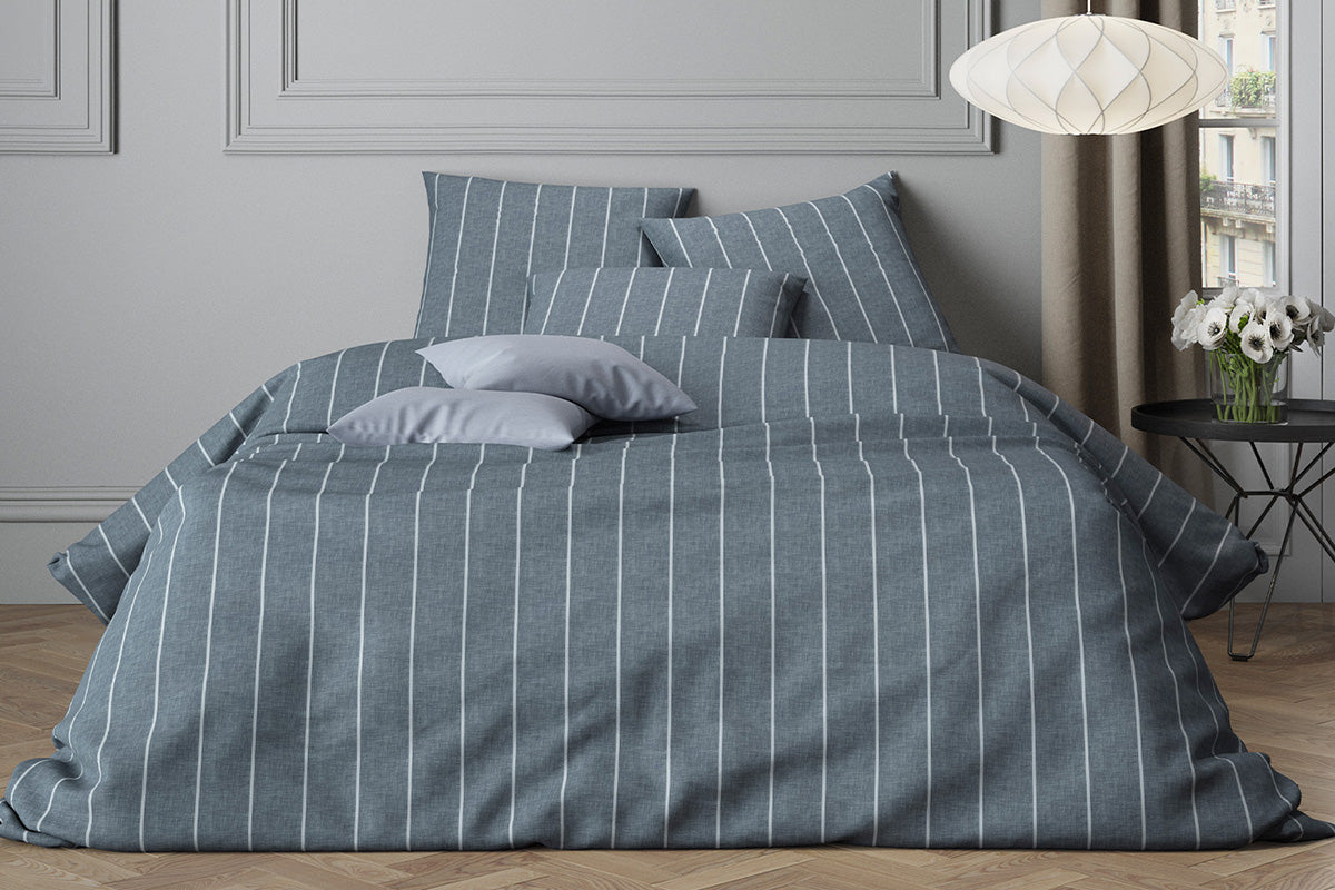 Mistral Home | Stripe Oxford Duvet Cover Set | Grey/White | Super King