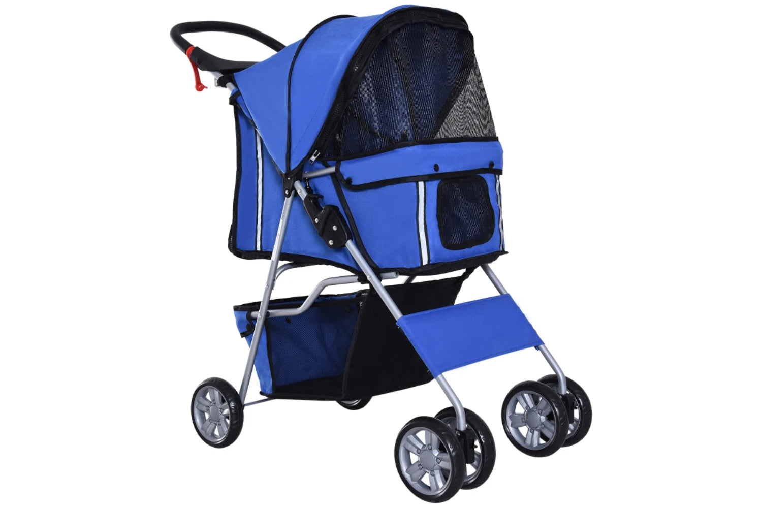 PawHut Foldable Cat Stroller Pram Pushchair | Blue/Silver
