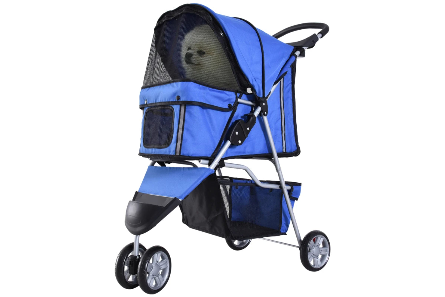 PawHut Foldable Cat Stroller Pram Pushchair | Blue/Silver