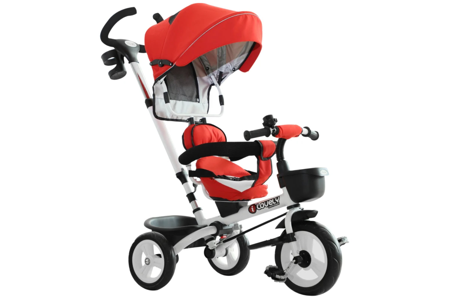 Homcom Folding Stroller Kids 4-in-1 Baby Tricycle with Canopy | Red