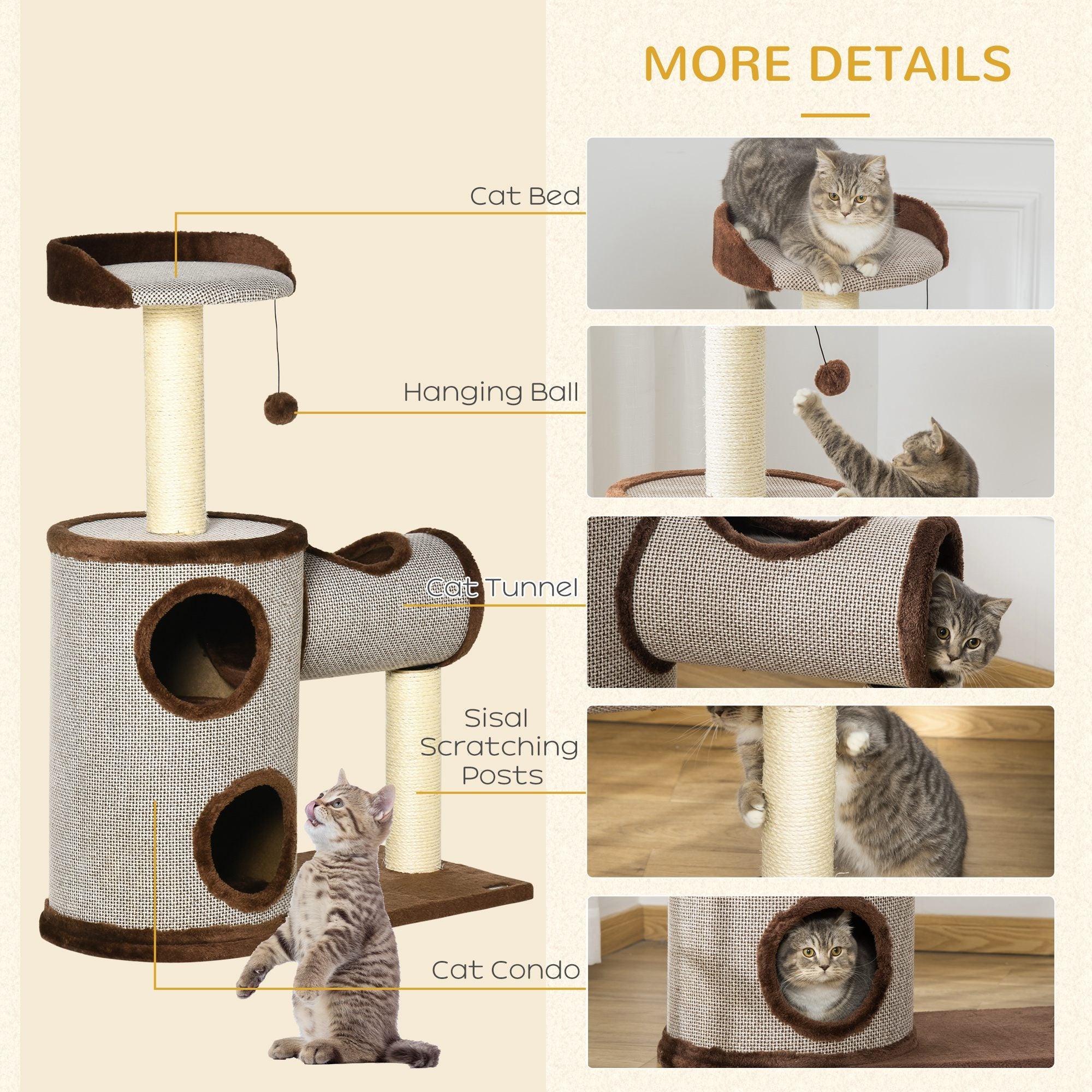 PawHut D30-411 104cm Scratching Post Cat Tree | Brown-4
