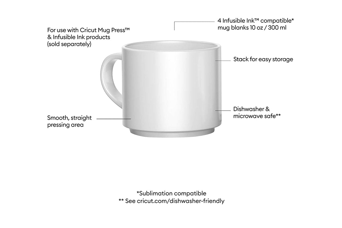 Cricut Stackable Ceramic Mug Blank | White | 4 Piece of Pack-6