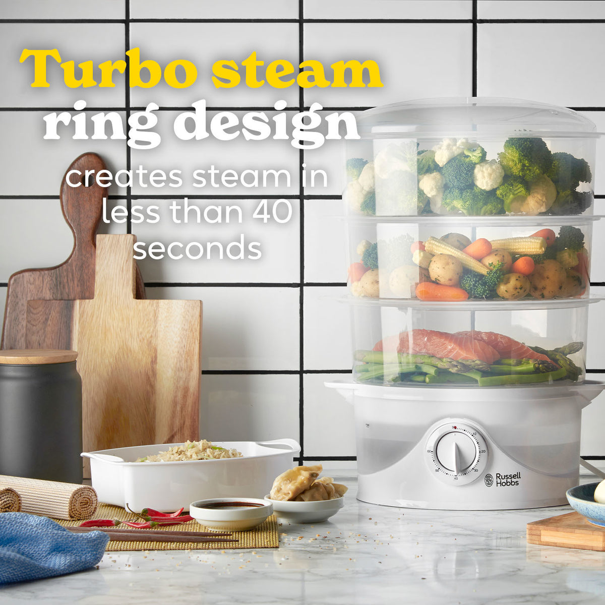 Russell Hobbs 3 Tier Food Steamer | 21140 | White-3