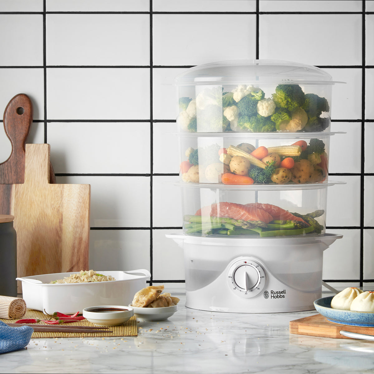 Russell Hobbs 3 Tier Food Steamer | 21140 | White-5
