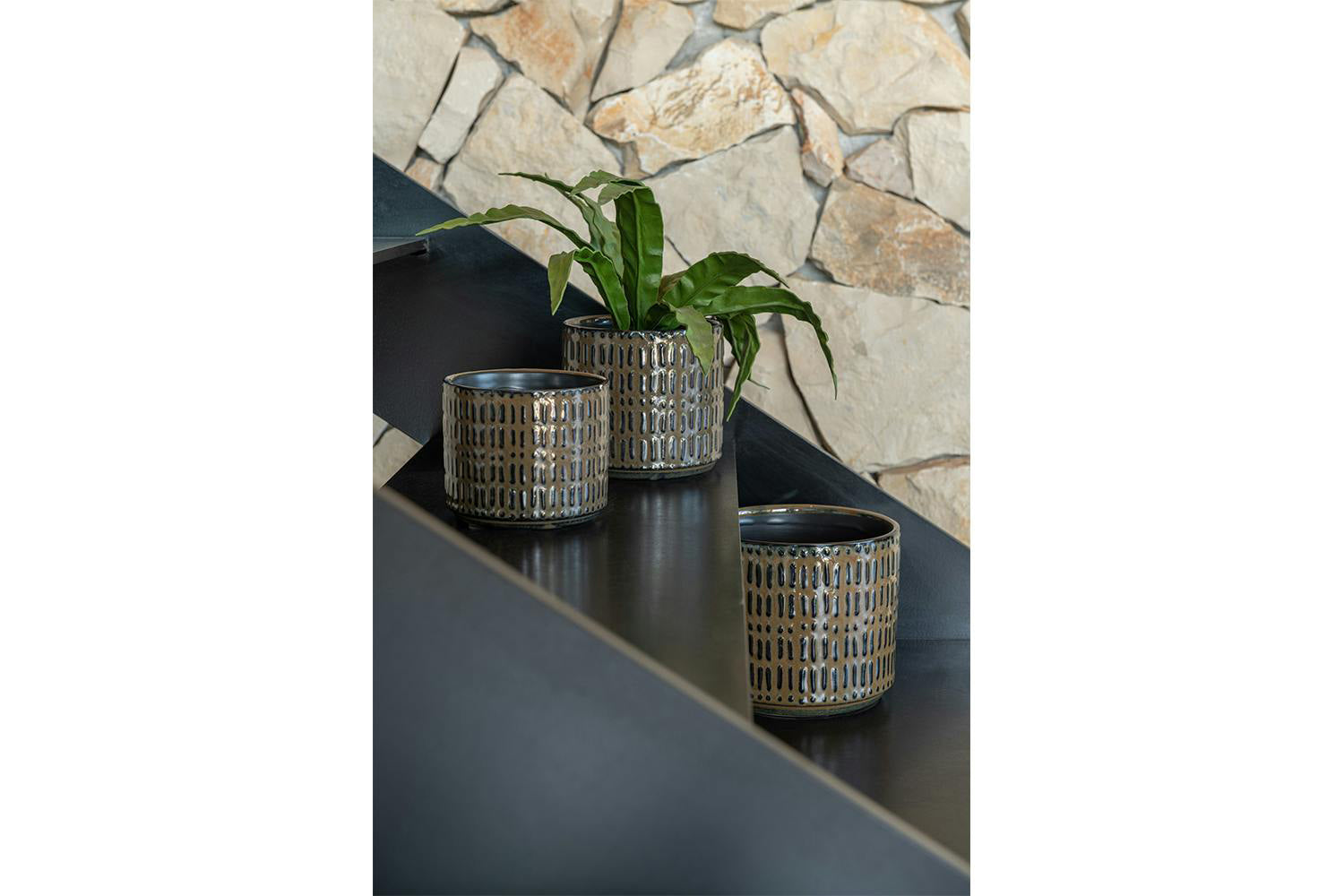 Ceramic Stripe Flowerpot | Black/Brown | Small-2