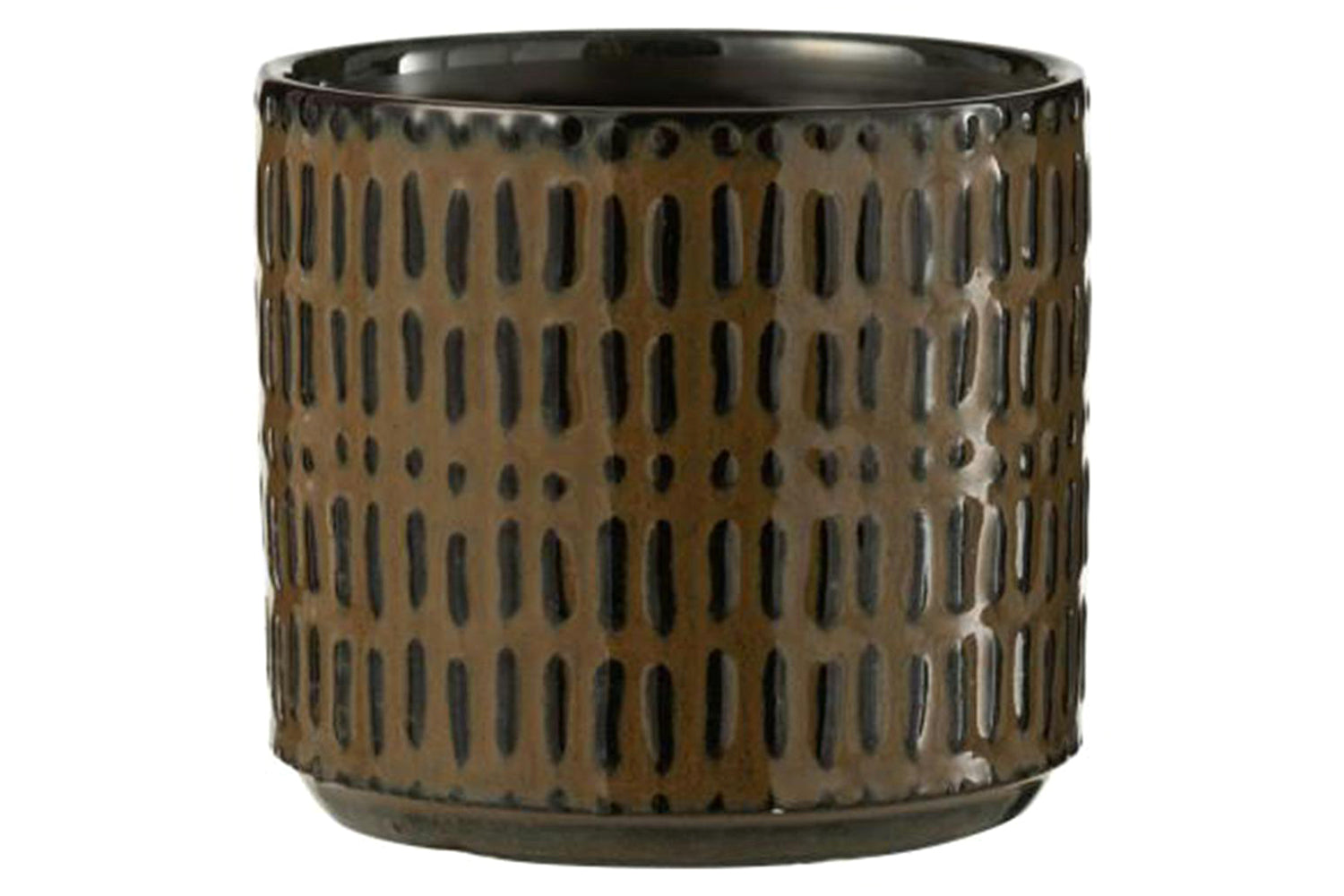 Ceramic Stripe Flowerpot | Black/Brown | Medium
