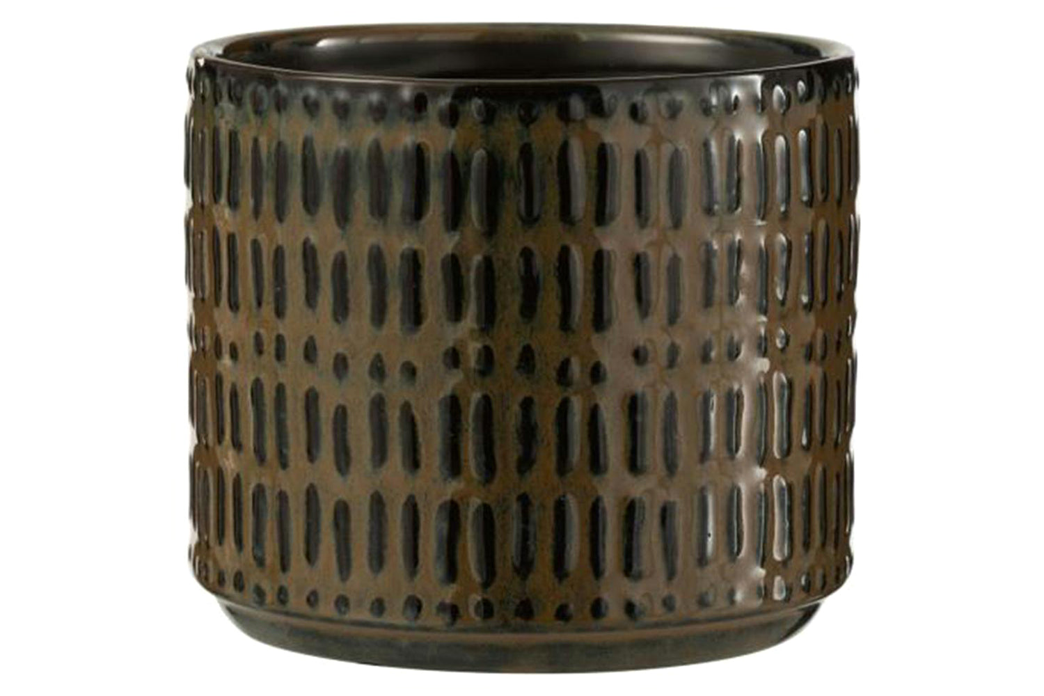 Ceramic Stripe Flowerpot | Black/Brown | Large