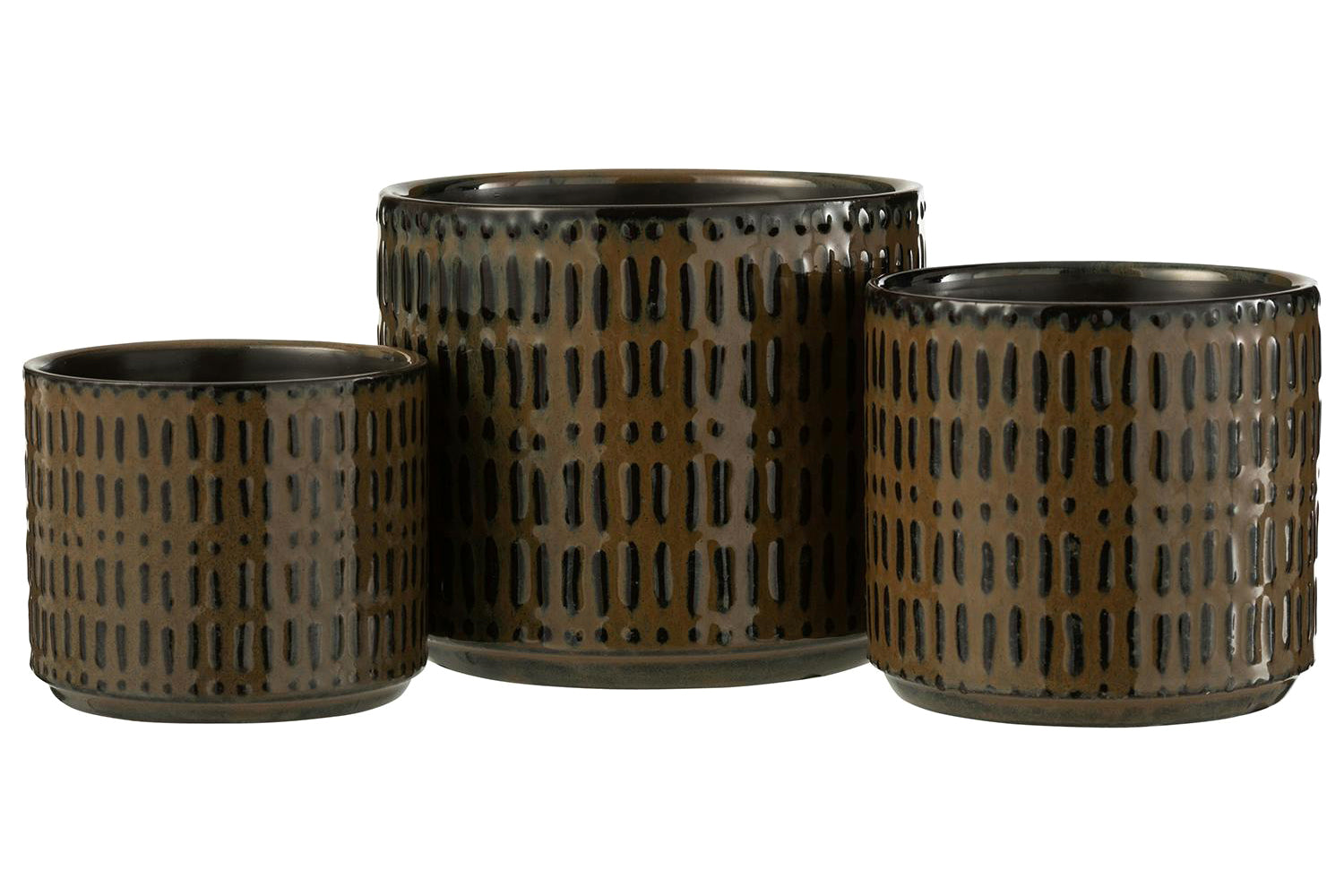 Ceramic Stripe Flowerpot | Black/Brown | Large-2