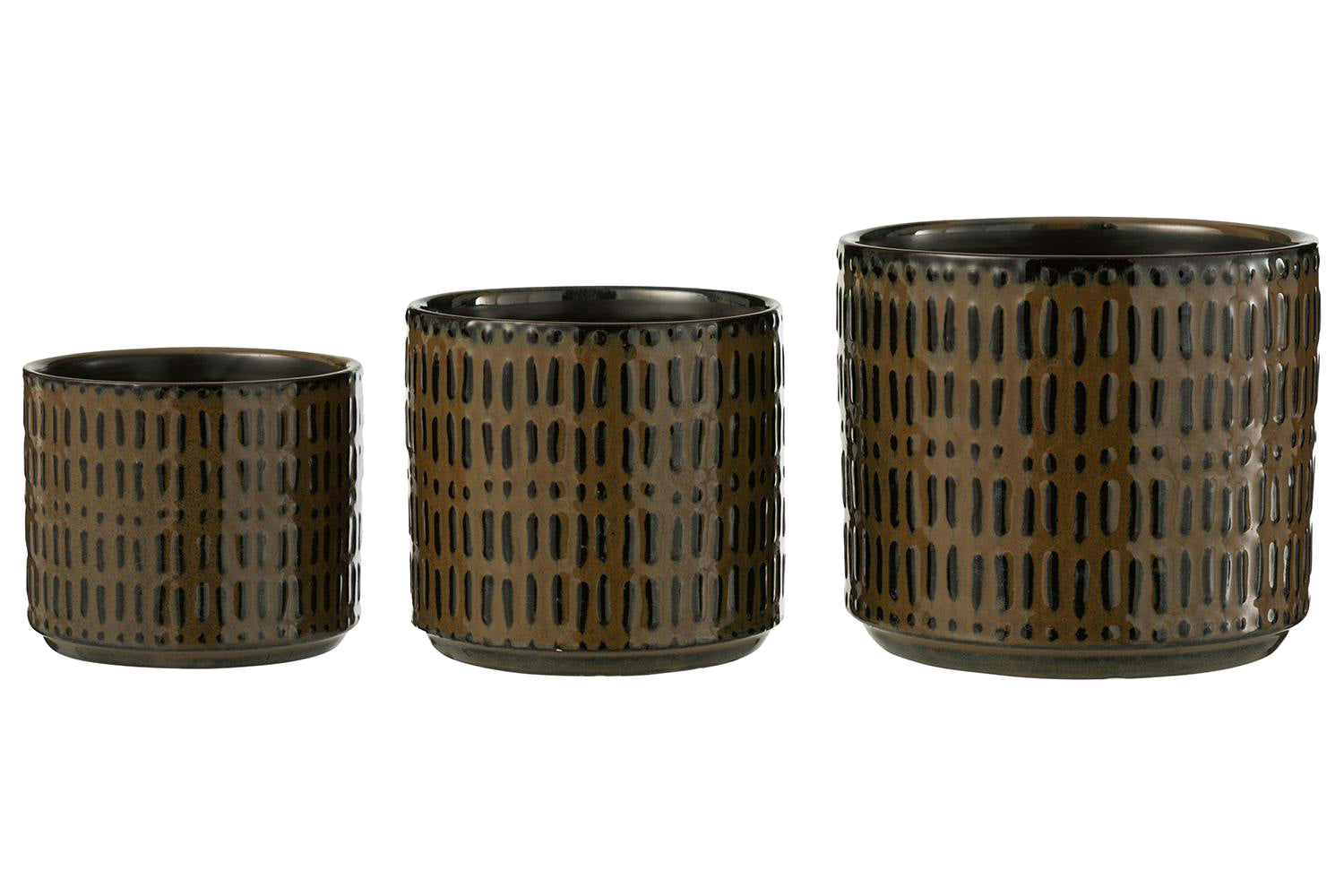 Ceramic Stripe Flowerpot | Black/Brown | Large-3