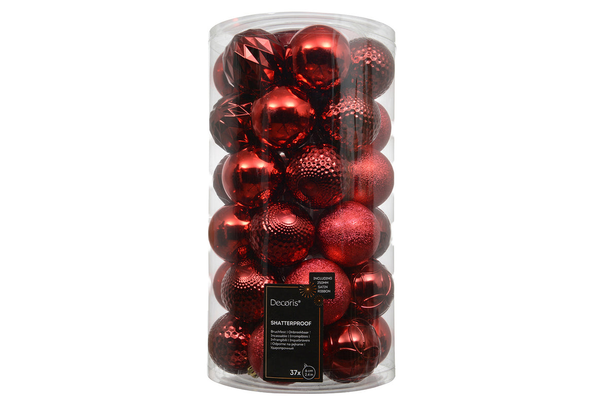 Christmas Mix Bauble | Red | 6 cm | Pack of 37