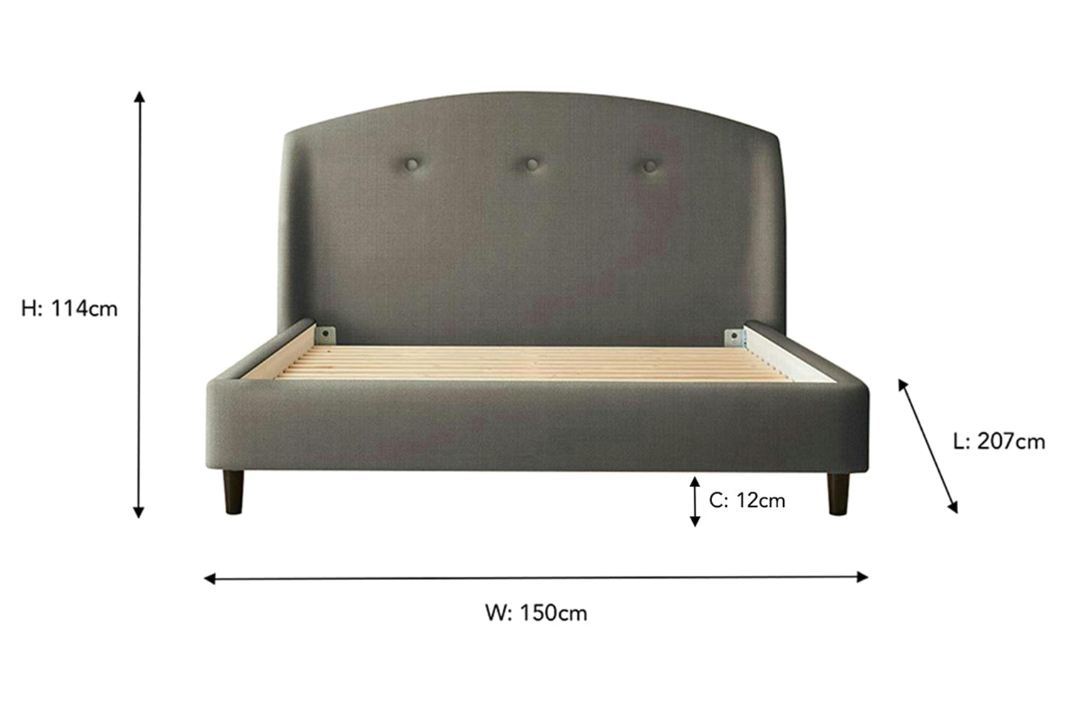 Silentnight | Evana Bed Frame with Black Leg | Double | 4ft6 | Charcoal-3
