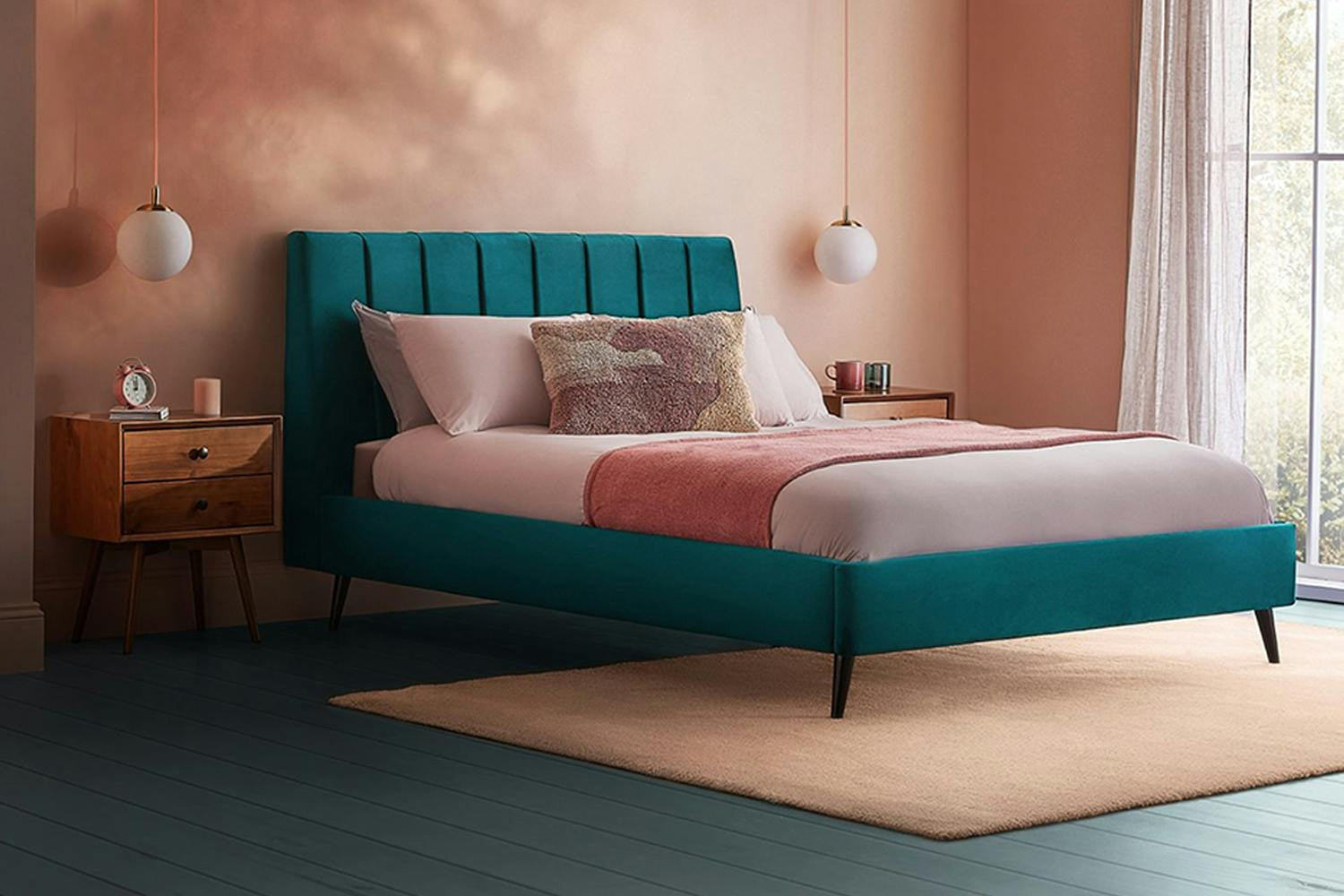 Silentnight | Octavia Bed Frame with Slant Dark Leg | Double | 4ft6 | Peacock-4