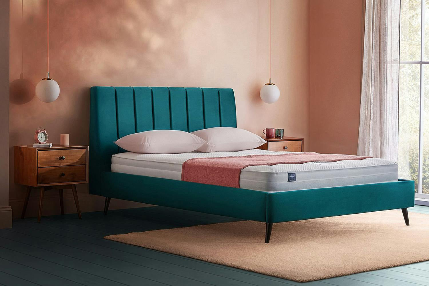 Silentnight | Octavia Bed Frame with Slant Dark Leg | King | 5ft | Peacock-4