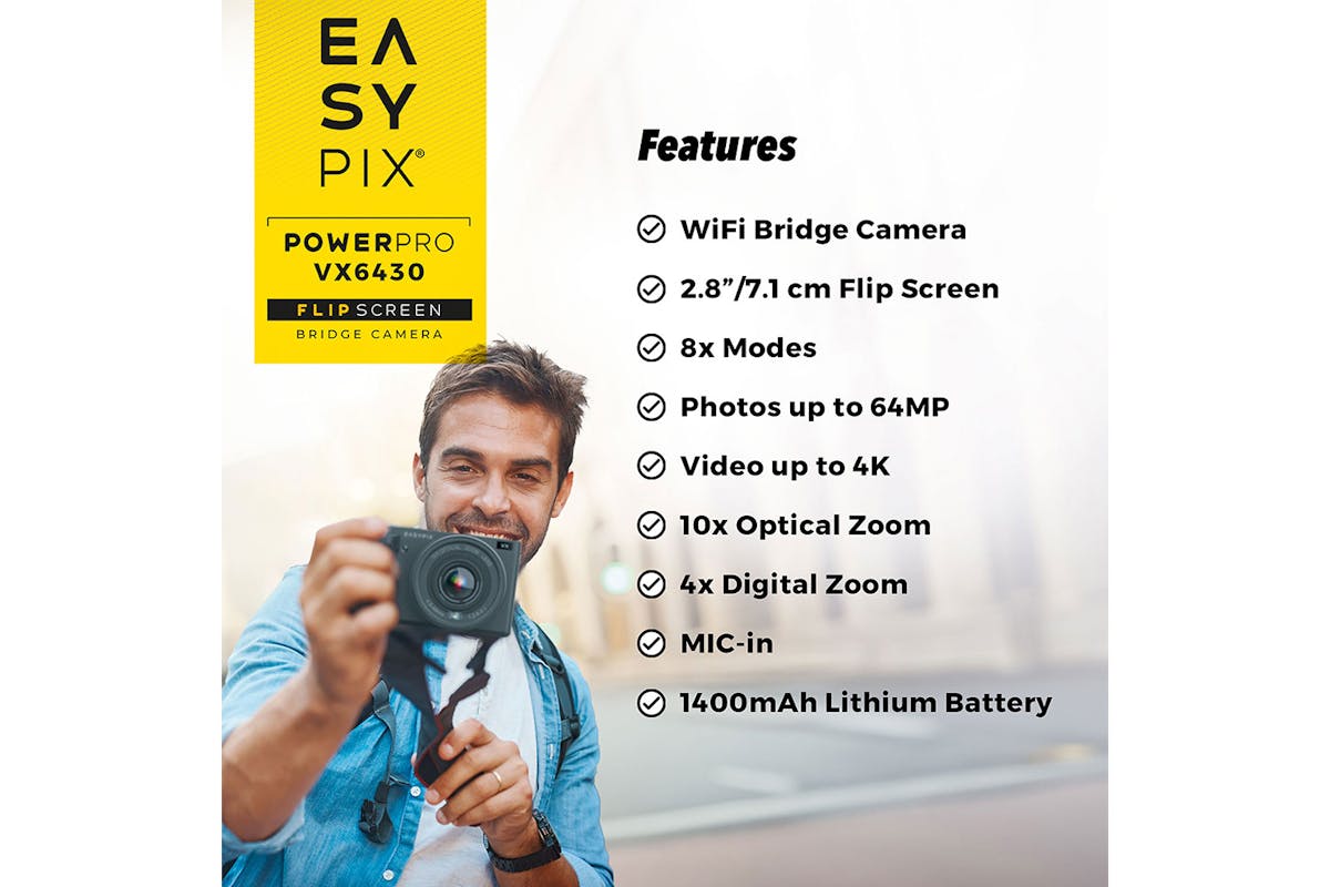 Easypix PowerPro VX6430 Flip Screen WiFi Bridge Camera-6