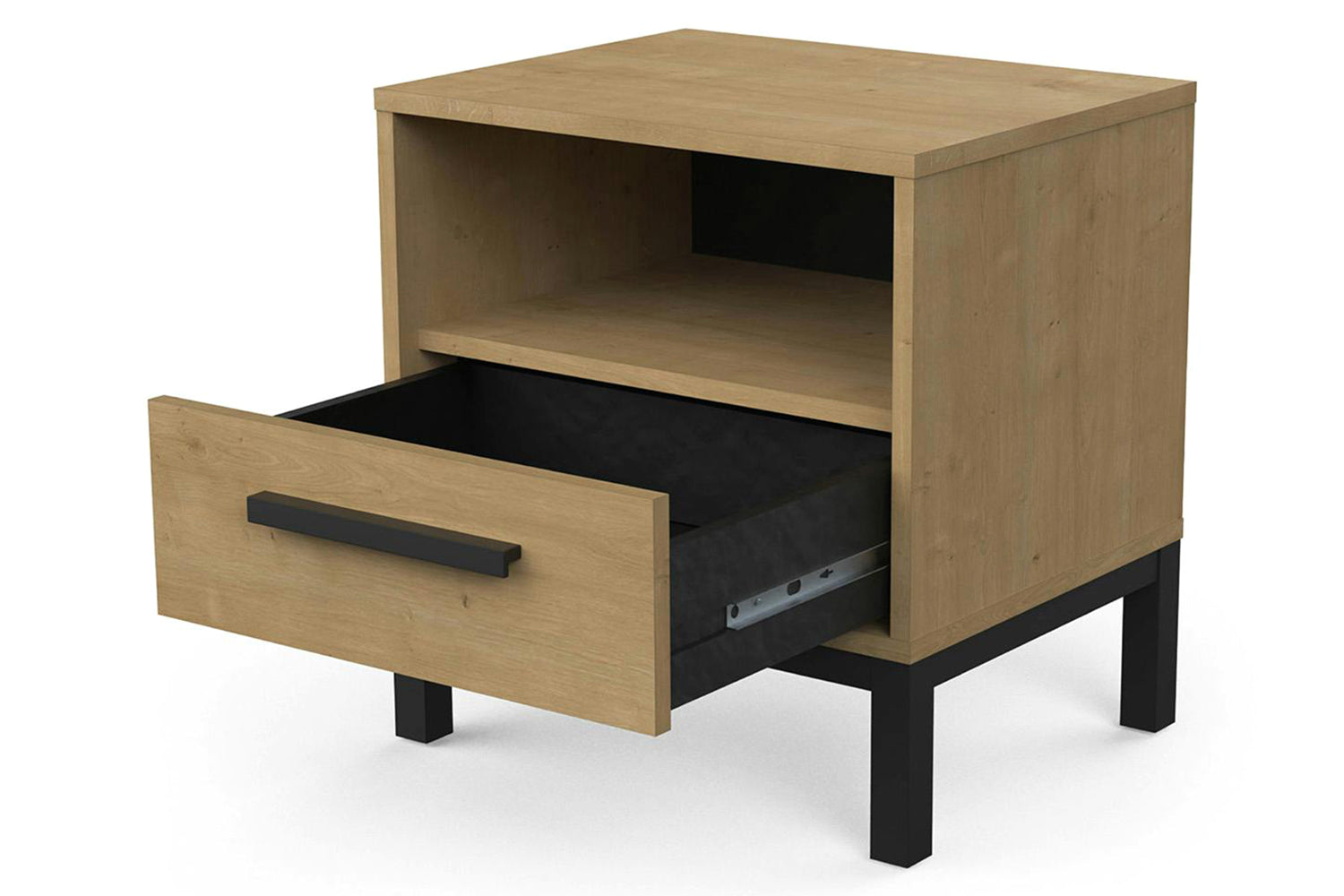 Craft Bedside Table | 1 Drawer | Black/Oak Effect-4