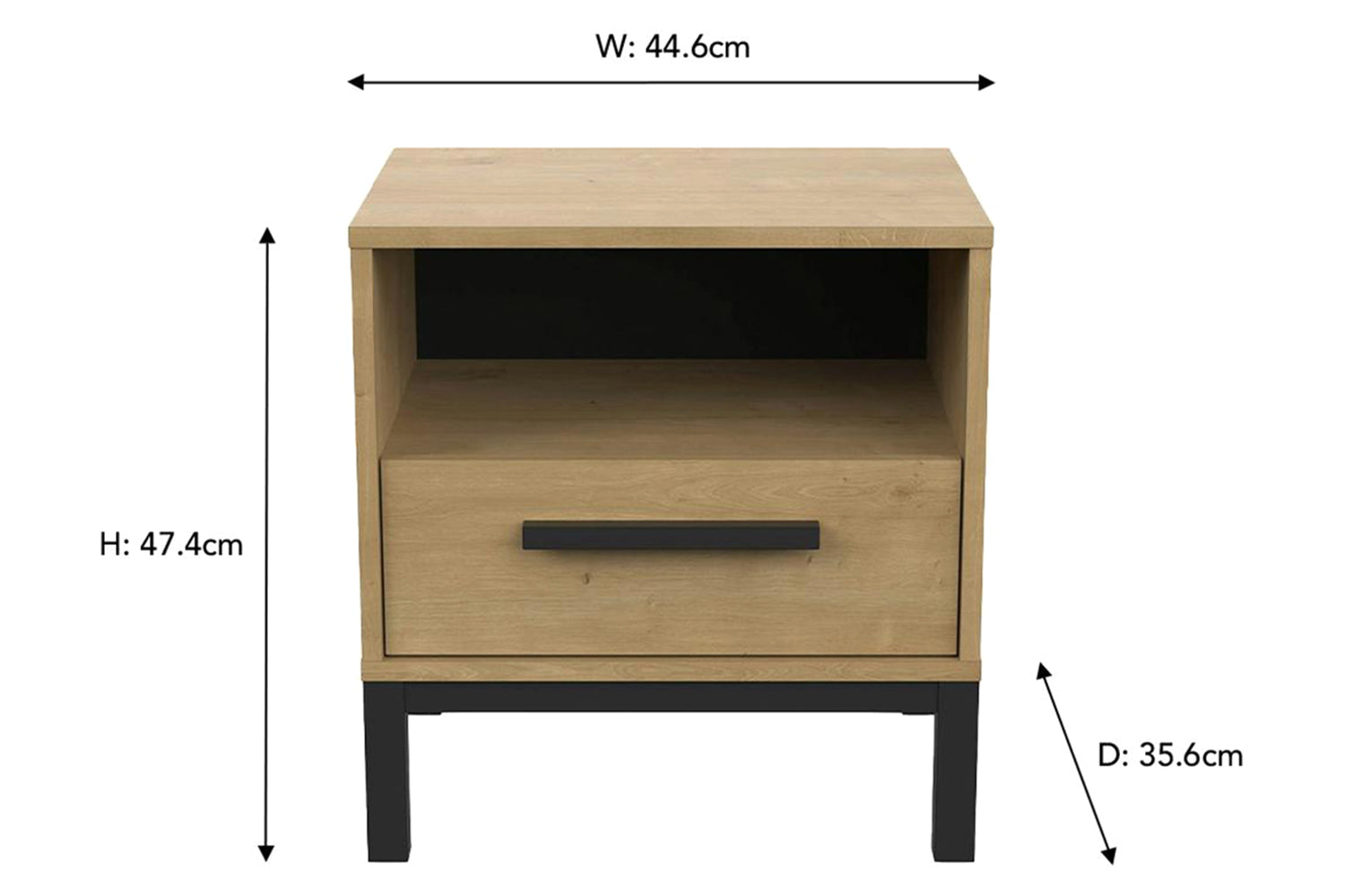 Craft Bedside Table | 1 Drawer | Black/Oak Effect-3