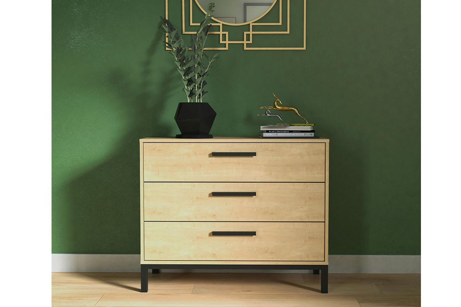 Craft Chest of Drawer | 3 Drawer | Black/Oak Effect-2