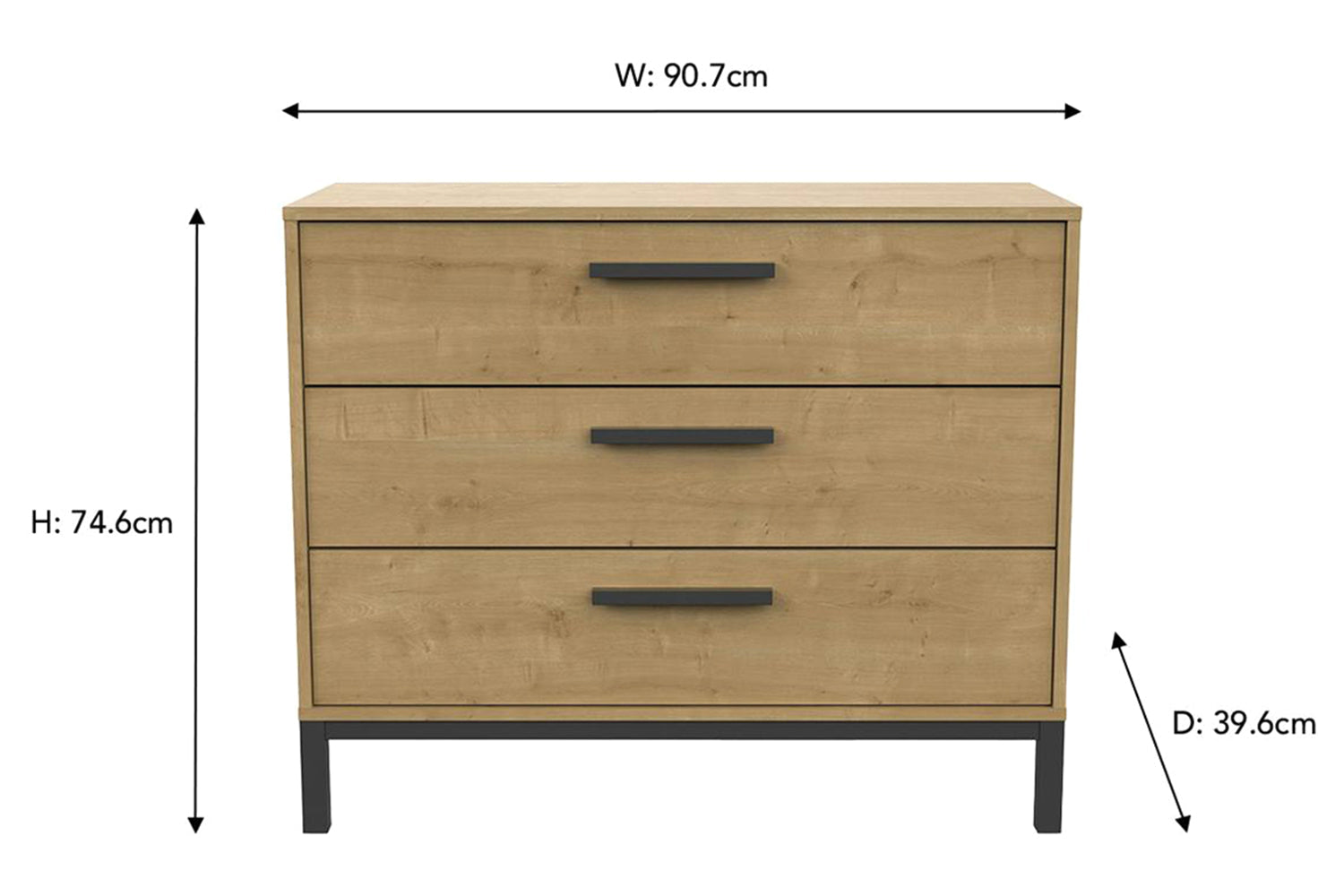 Craft Chest of Drawer | 3 Drawer | Black/Oak Effect-3