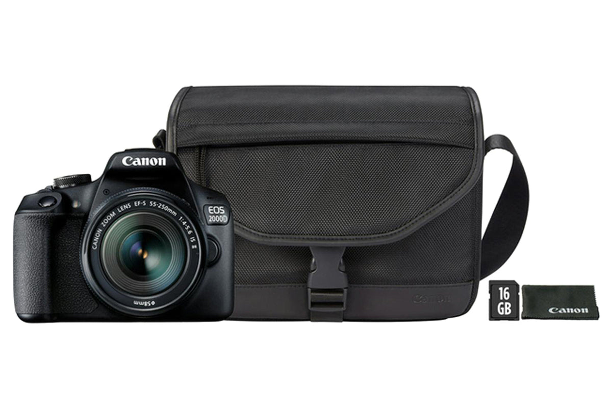 Canon EOS 2000D Camera with EF-S 18-55mm IS II Lens Shoulder Bag & SD Card | Black