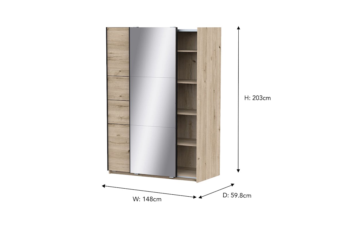 Blokty Sliding Door Wardrobe with Mirror | 2 Doors | Oak Effect | 1.5 m-3