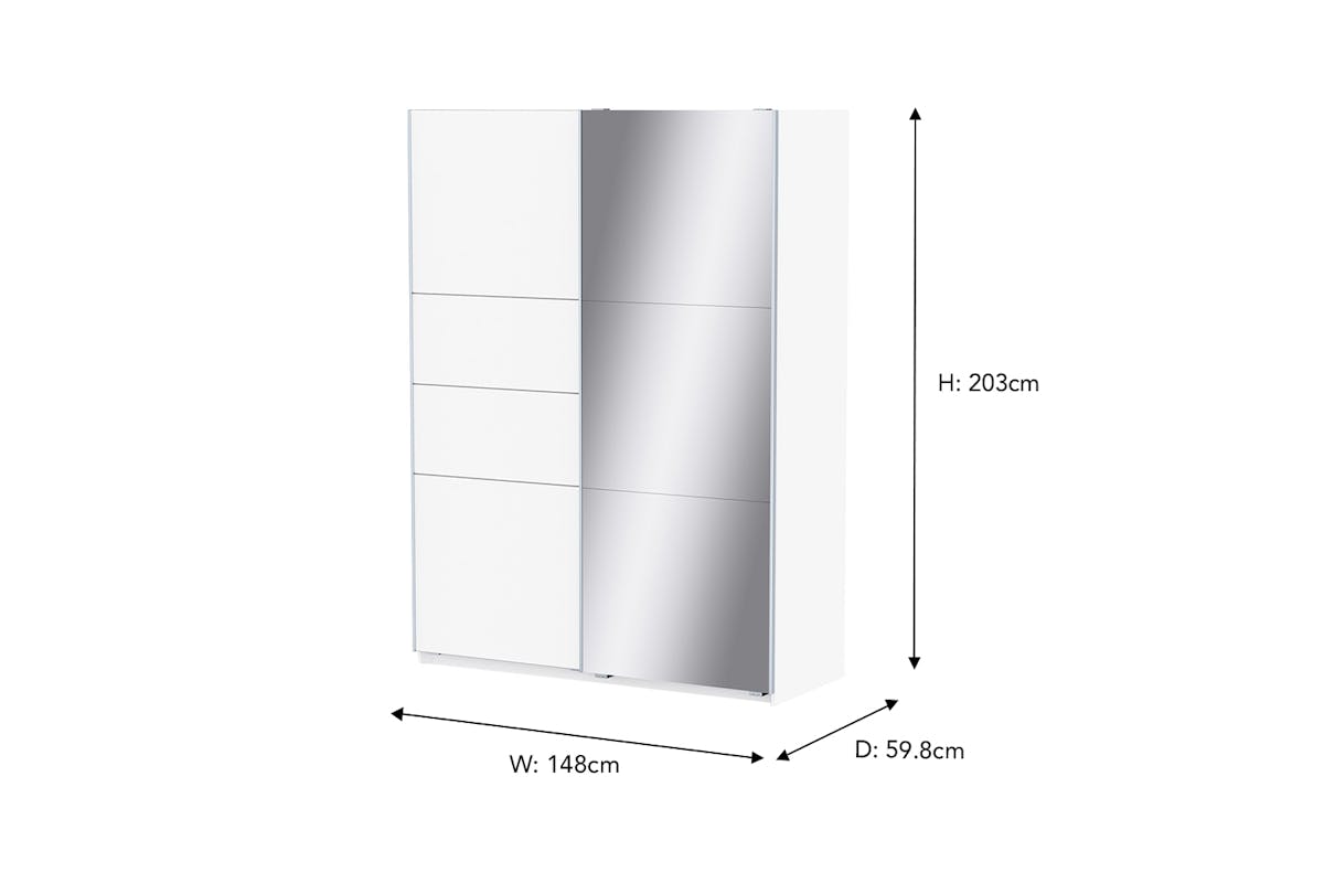 Blokty Sliding Door Wardrobe with Mirror | 2 Doors | White | 1.5 m-3