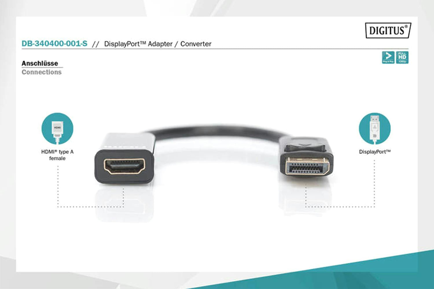 Digitus Display Port to HDMI Type-A Adapter Cable | 0.15m-5